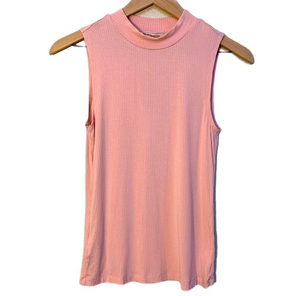BCB GENERATION Sleeveless Mock Neck Top Women’s Medium Pink Ribbed Slinky. - Picture 1 of 10
